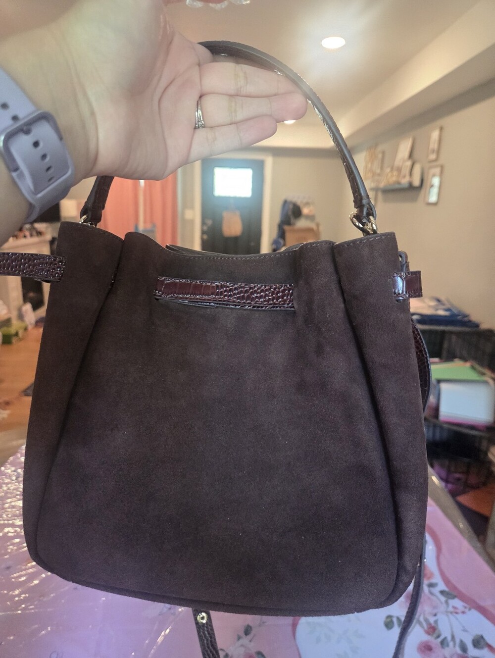 Tory Burch Romy Bucket Back In Cocoa - Picture 3 of 5